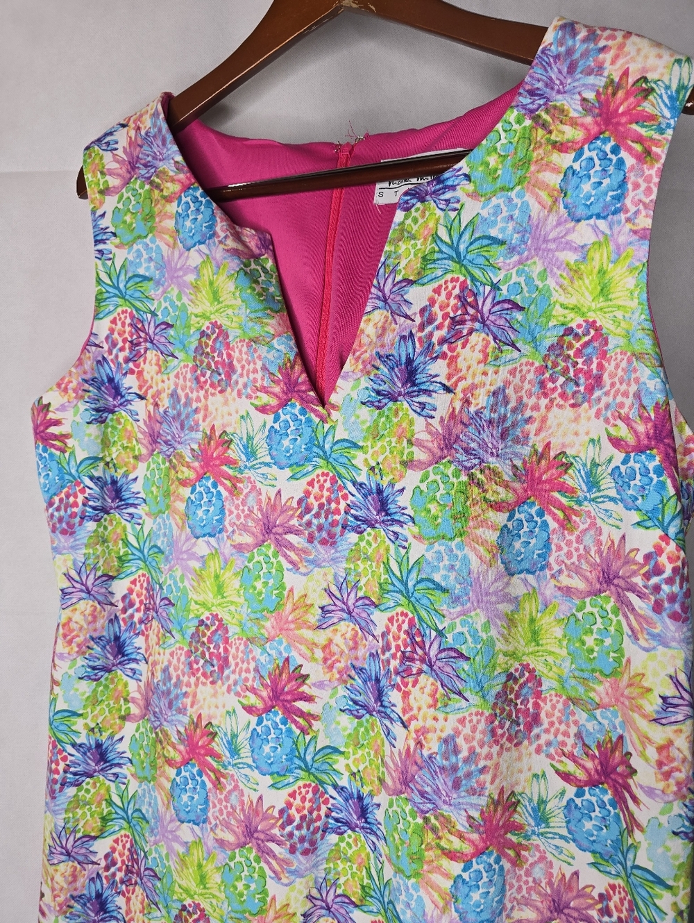 Nicole Miller Pineapple Print Dress Multicolor Tropical Sleeveless Shift  16 - Picture 4 of 12